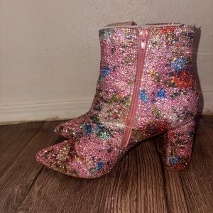 Betsey Johnson Pink Glitter Ankle Boots